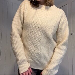 Cream Cable Knit Crew Neck Preppy Sweater